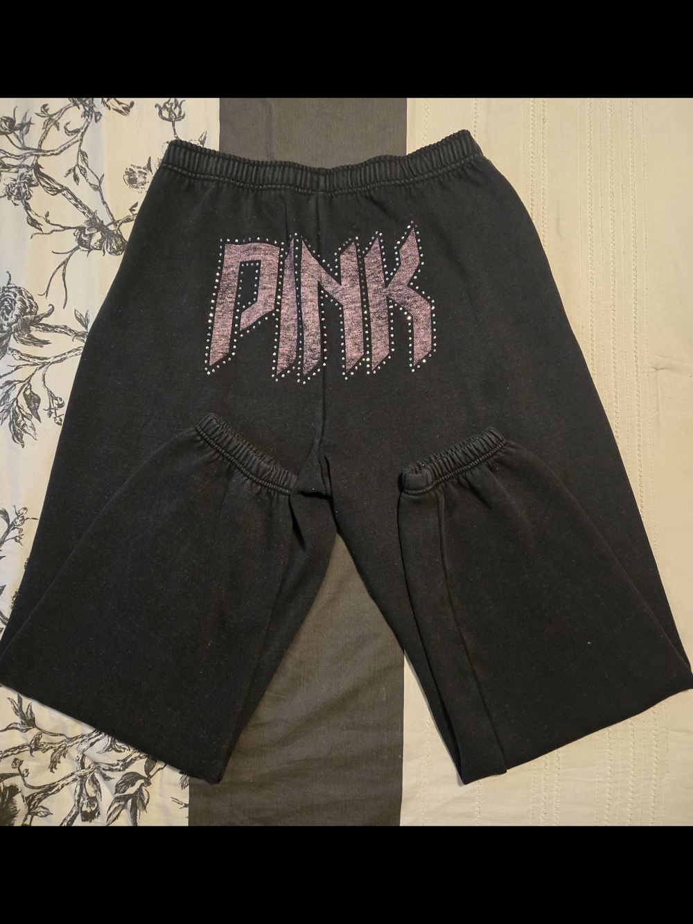 PINK Victoria's Secret Acid Black Sweatpants, Campus Tee & Hoodie with Pink Logo - Picture 5 of 10